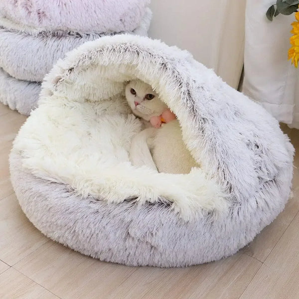 Soft Plush 2-in-1 Pet Bed with Cover Cozy Cat and Dog Nest